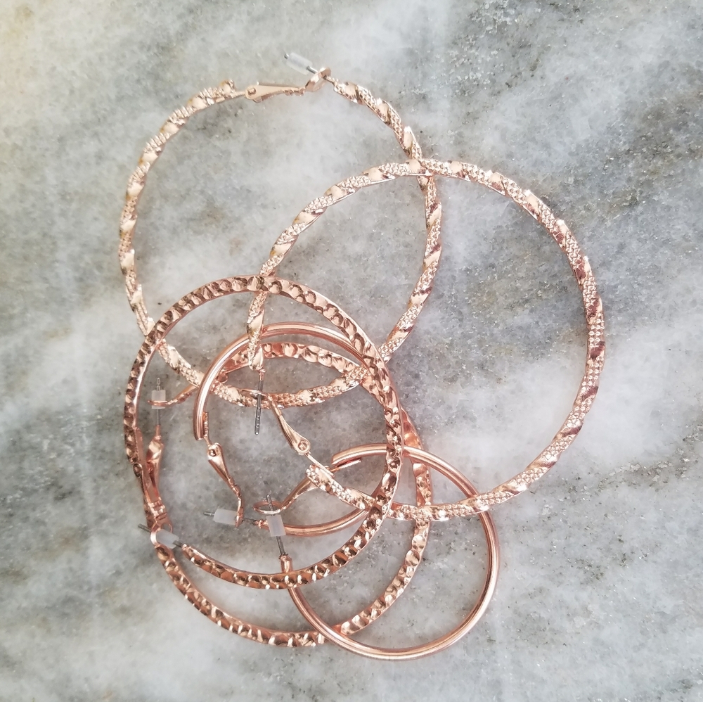 NEW Rose Gold Tone Bundle of 3 Hoop Earrings - Picture 8 of 8